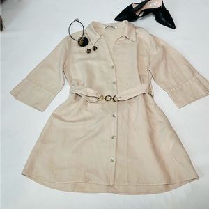 ZARA DRESS BELTED LINEN BLEND MINI DRESS SIZE M COLOR CREAM NWT